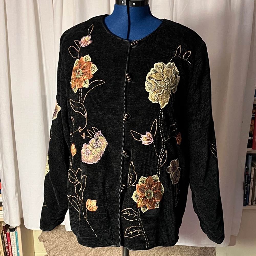 Indigo Moon Floral Brocaded/Beaded Jacket Size XL